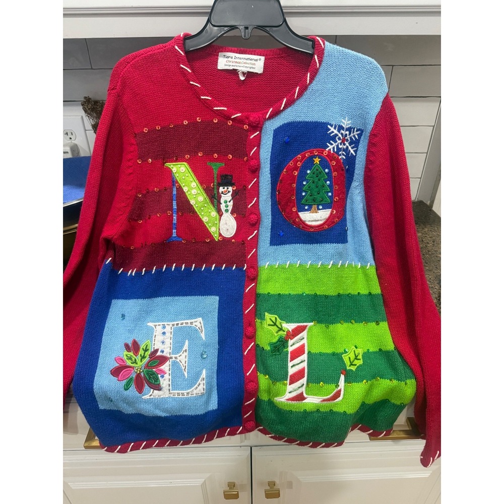 tierra international‎ christmas collection red cardigan sweater w embroidery